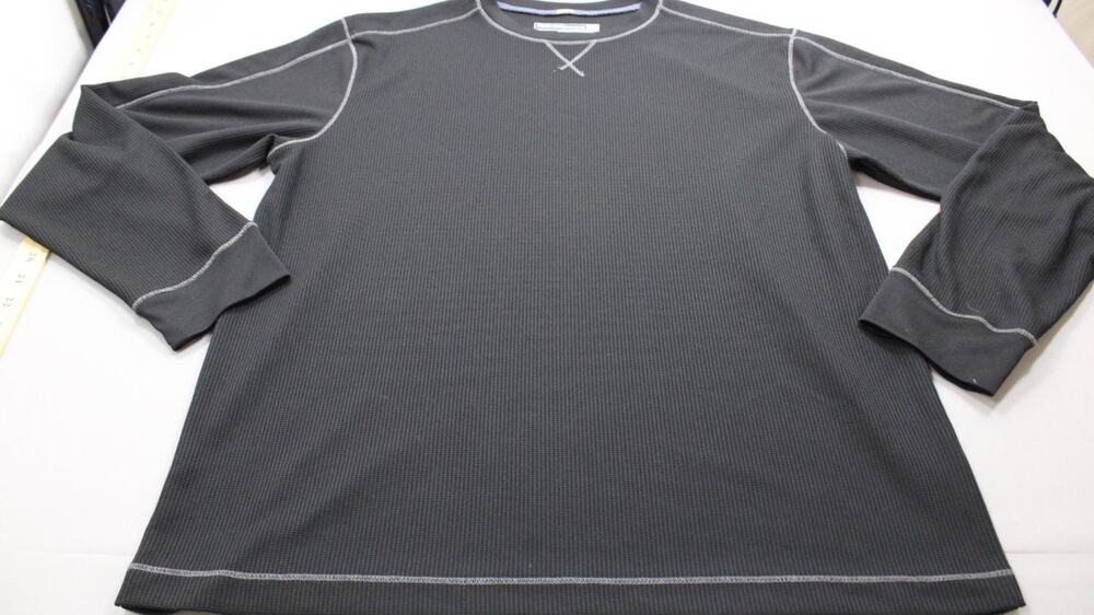 Roundtree & Yorke Performance Shirt Mens Large Black Waffle Thermal Long Sleeve